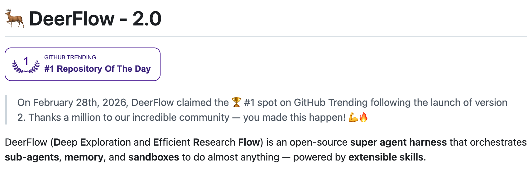 🦌 DeerFlow - 字节跳动开源的超级智能体框架